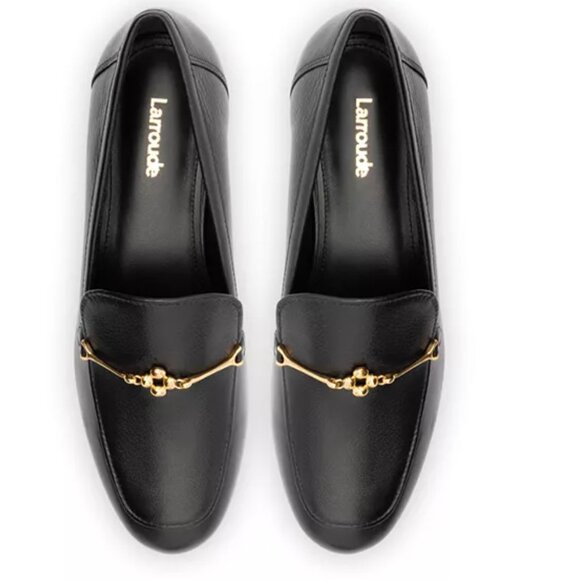 Larroudé Women's Katherine Hardware Loafer Flats Black Leather EUC 9 - Picture 3 of 12